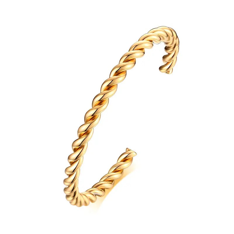 TWISTED | 18K Gold Stainless Steel 6MM Thick Rope Twist Cuff Bracelet