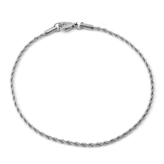 CASTAWAY | Silver Stainless Steel 2MM Thin Rope Twist Chain Anklet