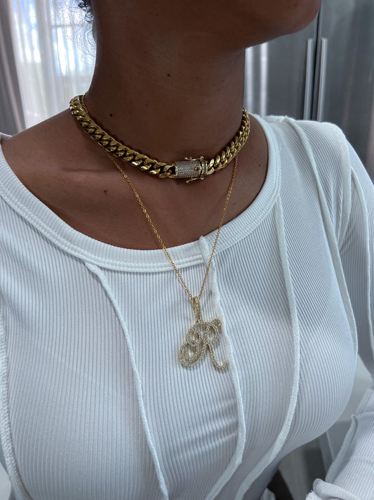 SALE: SYMPHONY | 18K Gold Stainless Steel 10MM Curb Link Pave Necklace