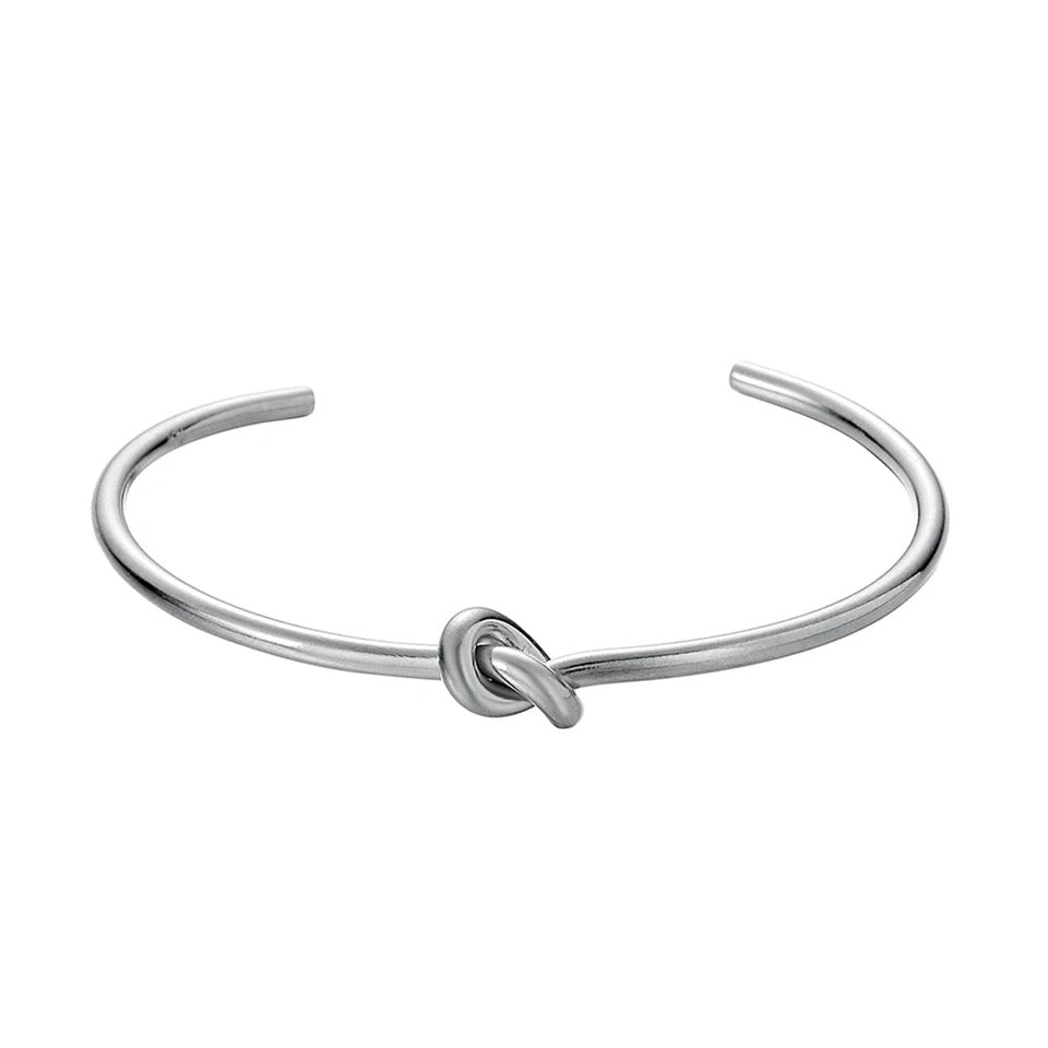 KNOTTY THIN | Silver Stainless Steel 4MM Skinny Knot Cuff Bracelet