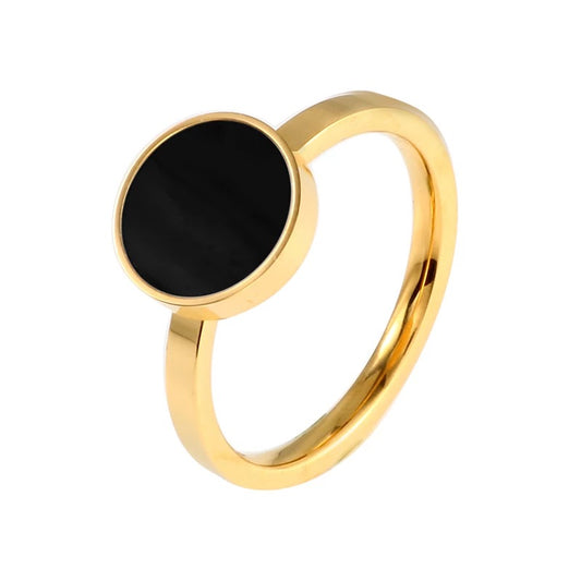 HOMME MINI | 18K Gold Stainless Steel 10MM Black Enamel Lacquer Coin Ring