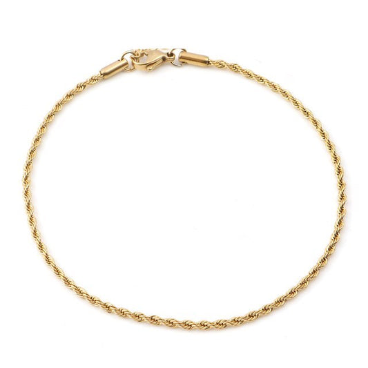 CASTAWAY | 18K Gold Stainless Steel 2MM Thin Rope Twist Chain Anklet