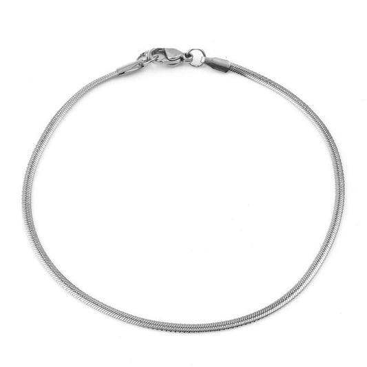 BARE MINI | Silver Stainless Steel 2MM Flat Herringbone Anklet