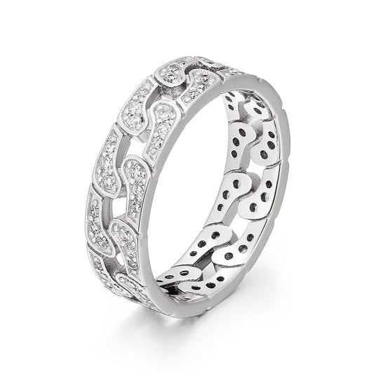 FORTUNE | Silver Brass 5MM Curb Diamond Pave Chain Link Ring
