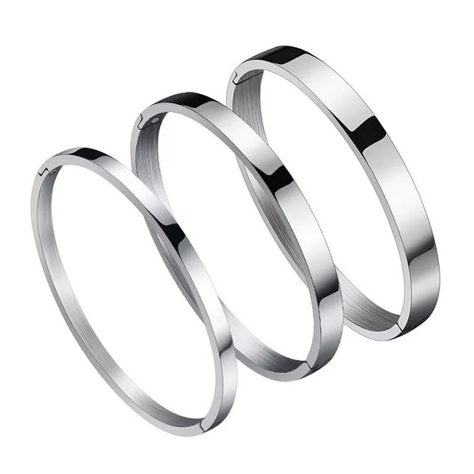 SATIN MAXI | PLUS+ Size Silver Stainless Steel 8MM Sleek Essential Smooth Oval Stacker Bangle Bracelet
