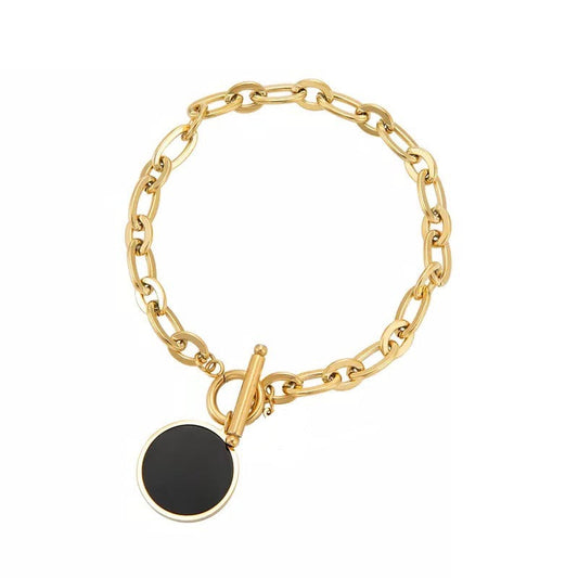 HARNESS NOIRE | 18K Gold Stainless Steel Link Black Lacquer 20MM Medallion Chain Link Bracelet