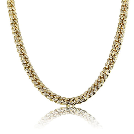 TREASURY MIDI | 10K Gold 8MM White Diamond Pave Cuban Link Necklace
