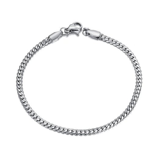 GIRLFRIEND | 18K Gold Stainless Steel Flat Tight 3MM Curb Cuban Chain Link Bracelet