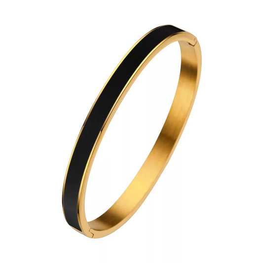 GLAZED NOIRE 6MM | 18K Gold Stainless Steel Black Lacquer Stacker Bangle Bracelet