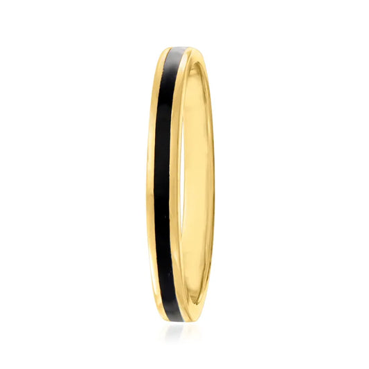 GLAZED NOIRE MINI | 18K Gold Stainless Steel 2MM Thin Inlaid Black Lacquer Enamel Stacker Ring