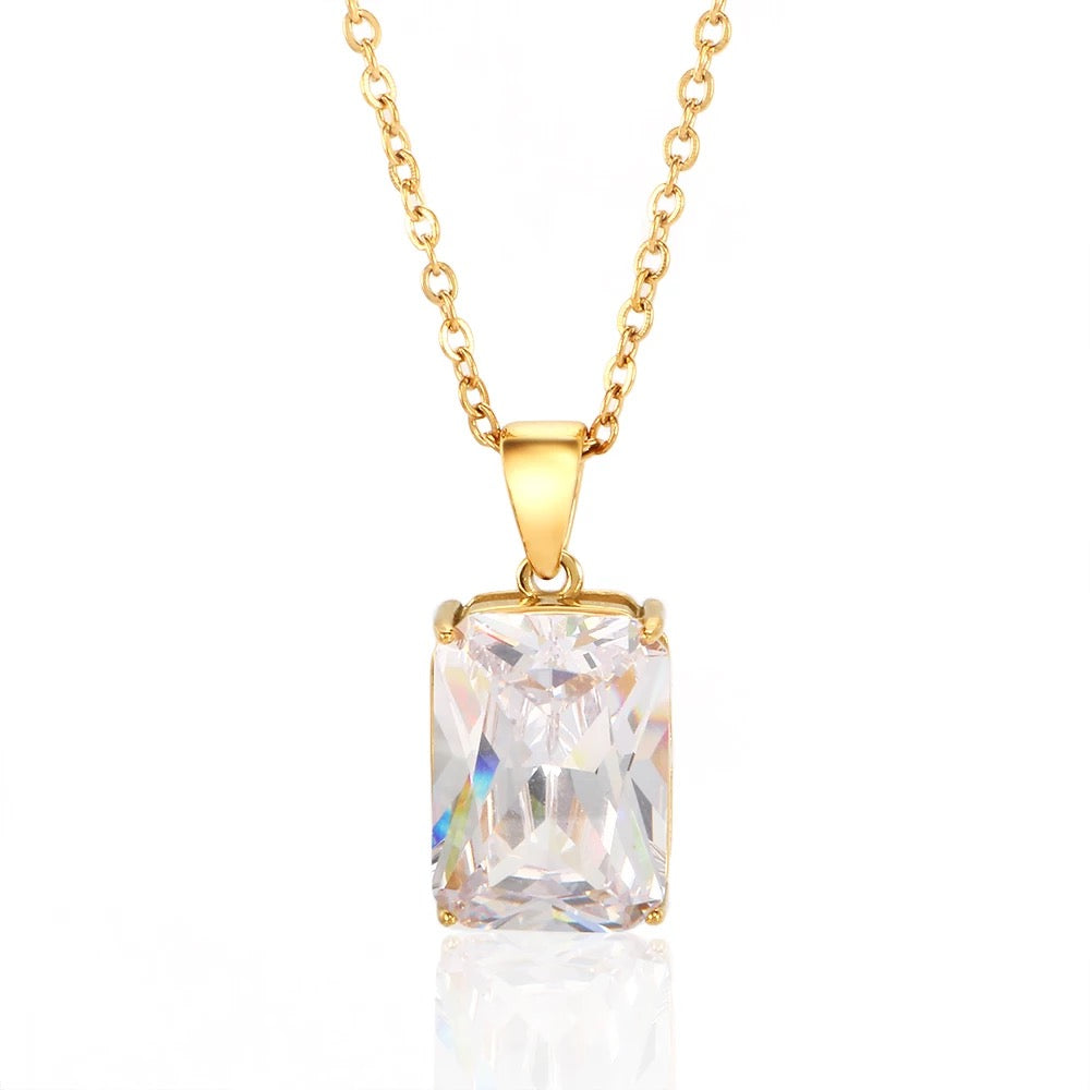 ALLURE | 14K Gold Oversized 30MM Rectangle Diamond Pendant Necklace