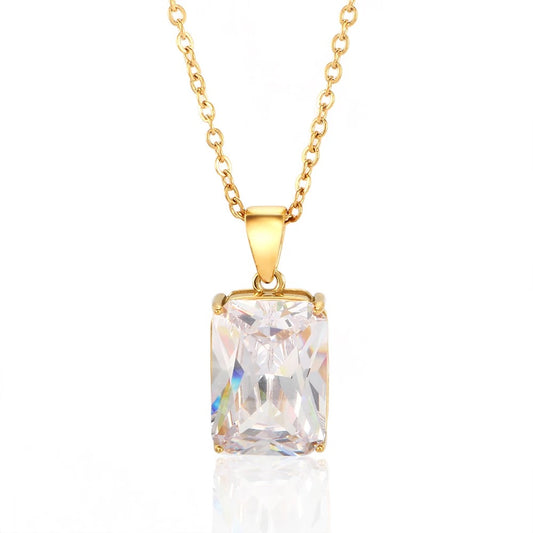 ALLURE | 14K Gold Oversized 30MM Rectangle Diamond Pendant Necklace