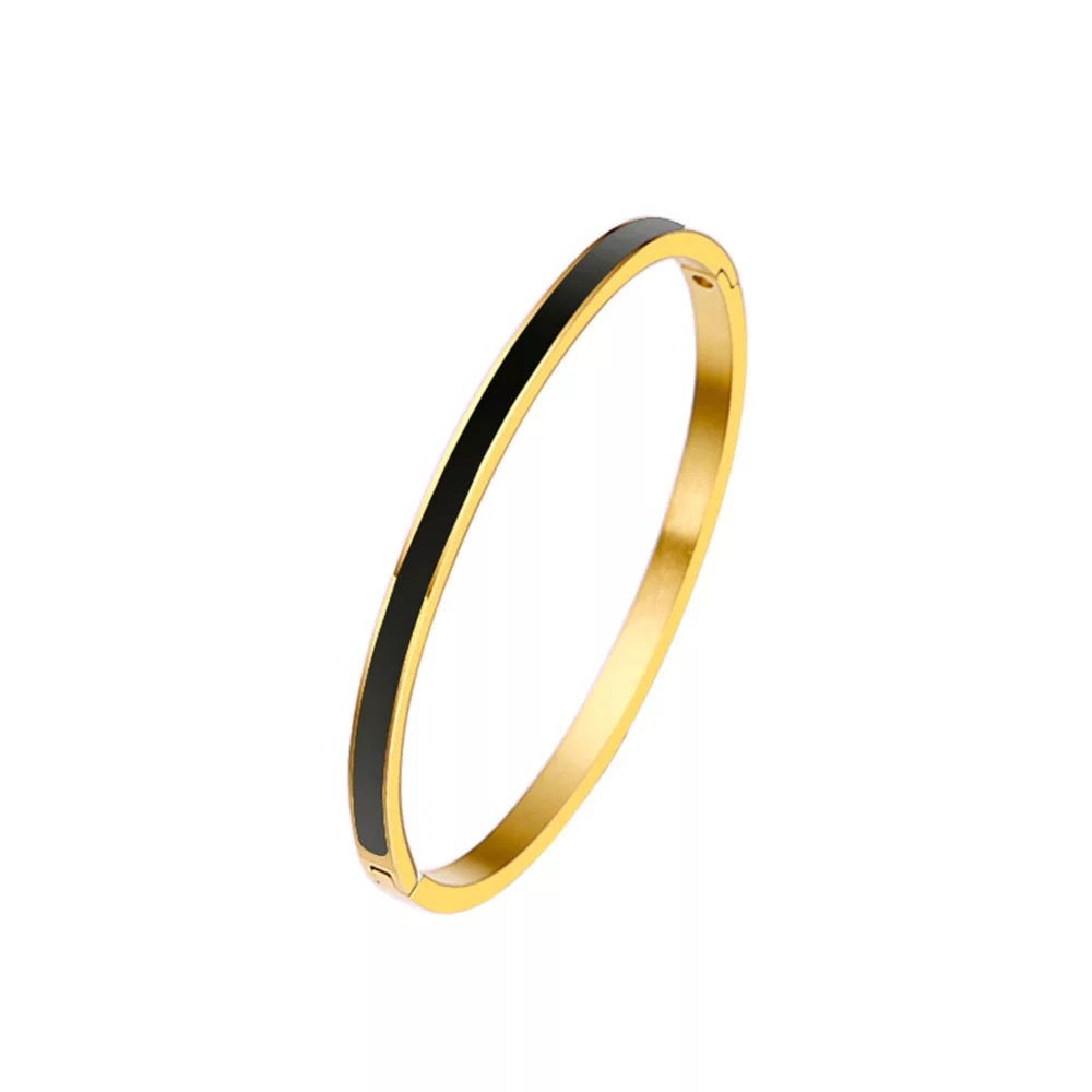 GLAZED NOIRE 4MM | 14K Gold Stainless Steel Black Lacquer Stacker Bangle Bracelet