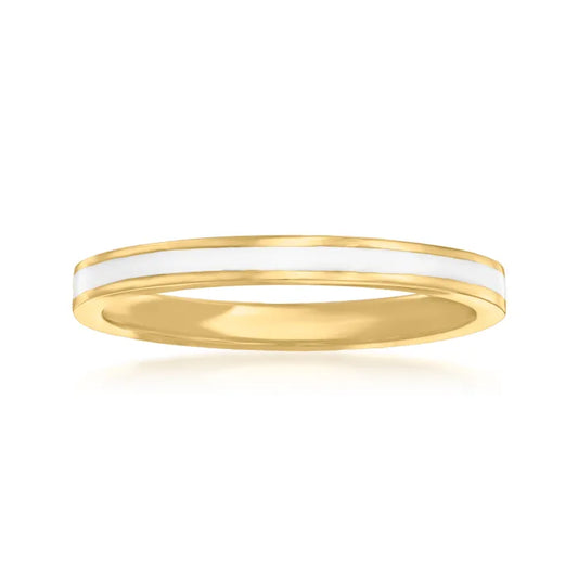 GLAZED SNOW MINI | 18K Gold Stainless Steel 2MM Thin Inlaid White Lacquer Enamel Stacker Ring
