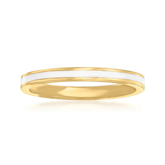 GLAZED SNOW MINI | 18K Gold Stainless Steel 2MM Thin Inlaid White Lacquer Enamel Stacker Ring
