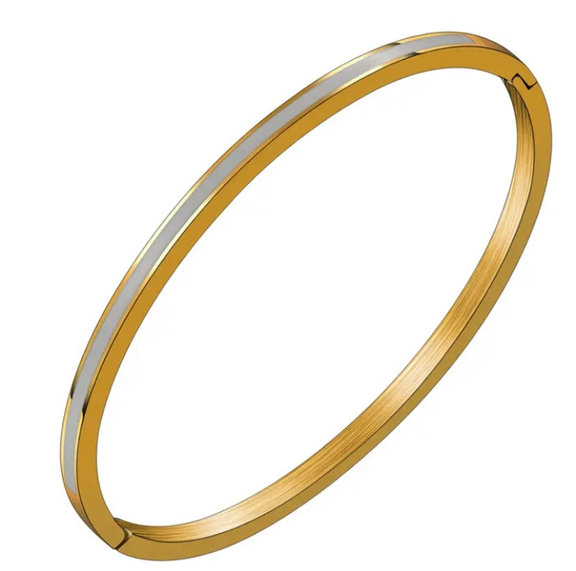GLAZED BLANC MINI | 14K Gold Stainless Steel 3MM Thin White Lacquer Stacker Bangle Bracelet
