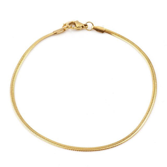 BARE MINI | 18K Gold Stainless Steel 2MM Flat Herringbone Anklet