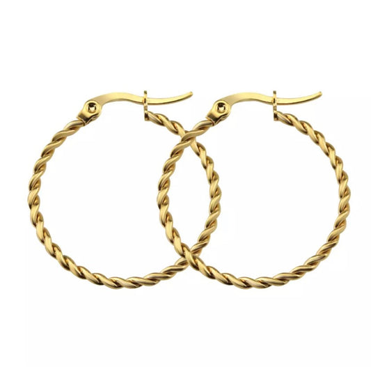 CASTAWAY MIDI | 18K Gold Stainless Steel 2MM Skinny Light-Weight 50MM Hoop Earrings
