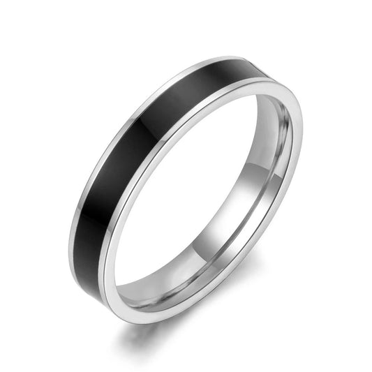 GLAZED NOIRE MIDI | Silver Black Stainless Steel Lacquer Lined 4MM Ring