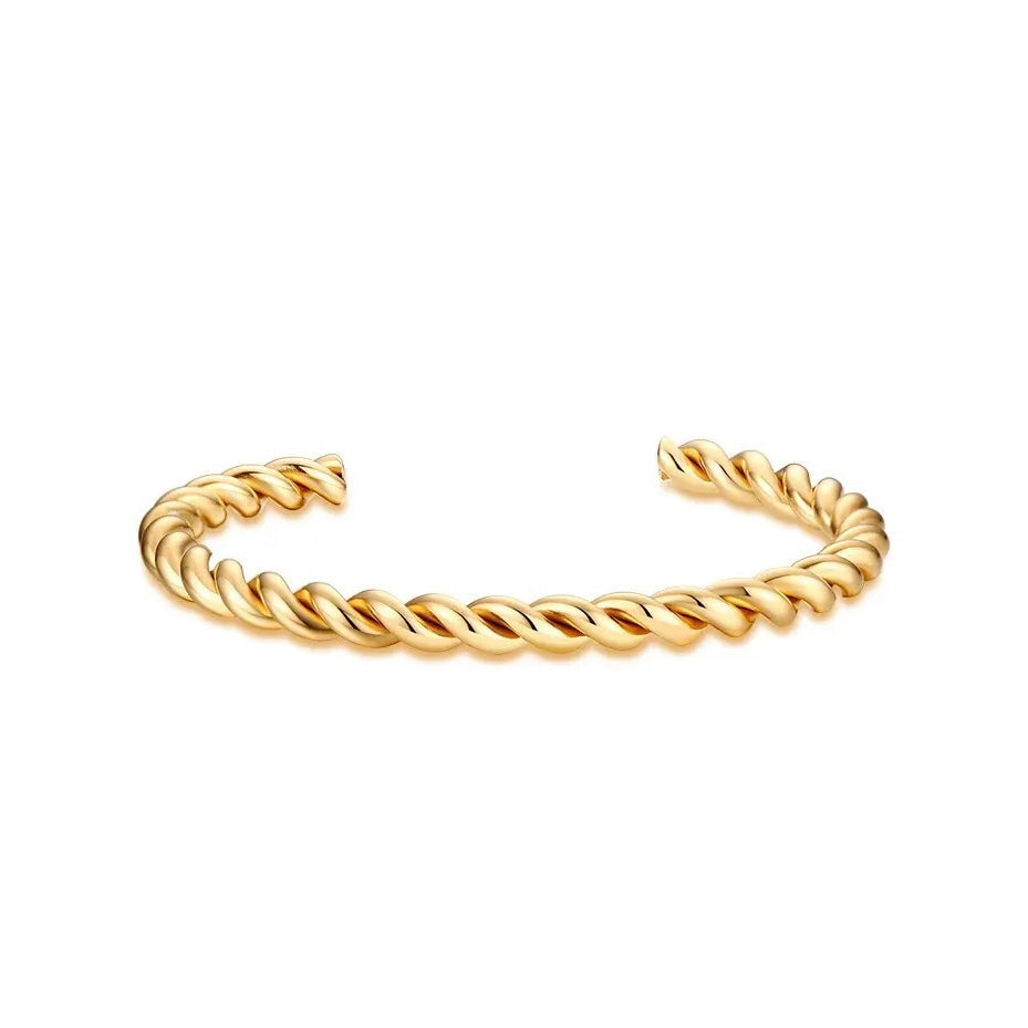 TWISTED | 18K Gold Stainless Steel 6MM Thick Rope Twist Cuff Bracelet