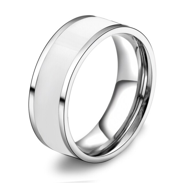 PORCELAIN BLANC 8MM | Silver Stainless Steel Lined Snow White Lacquer Wide Ring