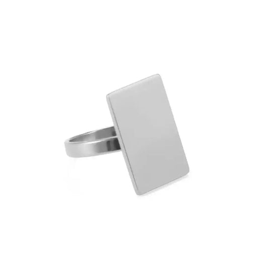 CANVAS | Silver Stainless Steel Rectangle Medallion Sleek Cocktail Ring