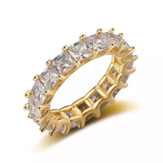 PRINCESS GLASS | 14K Gold Brass 5MM White Diamond Princess Square Eternity Ring