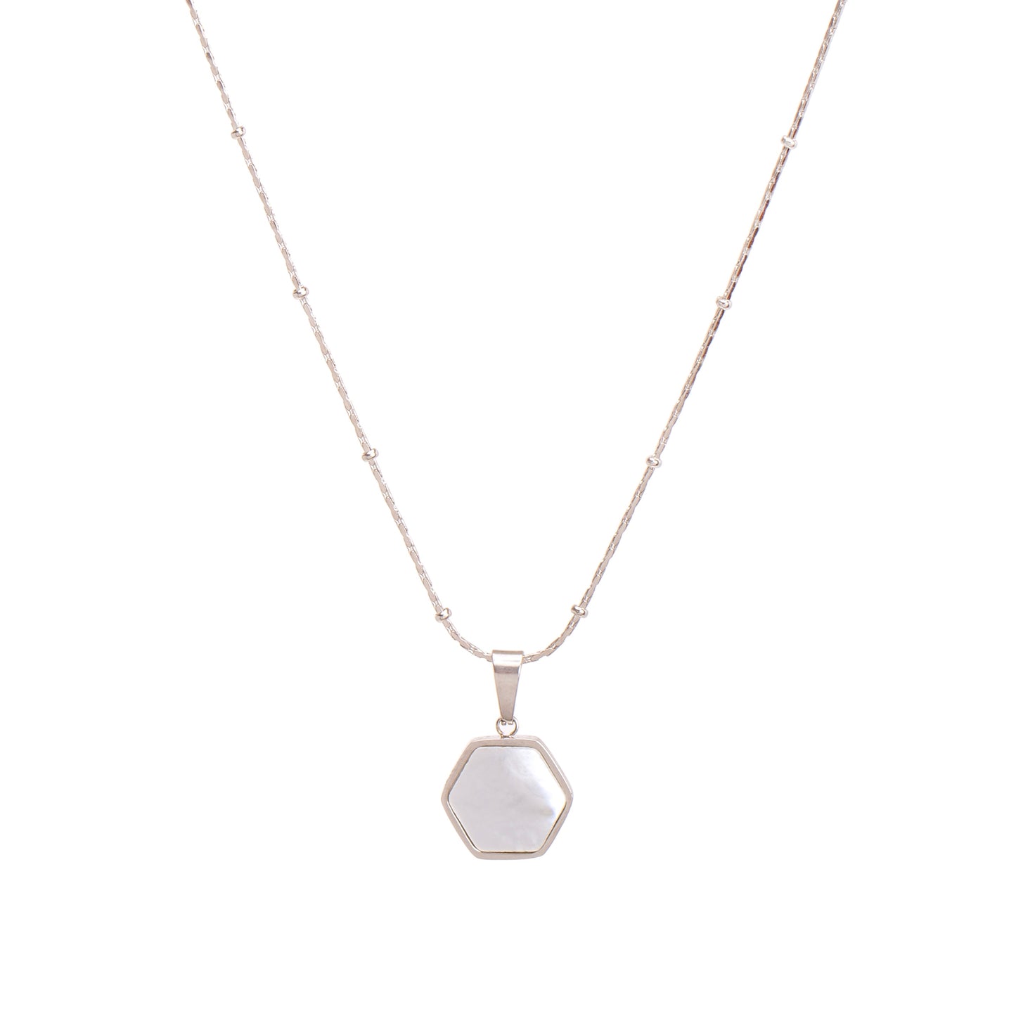 MONET LA PEARLA | Silver 15MM Mother of Pearl Pearl Hexagon Pendant Necklace