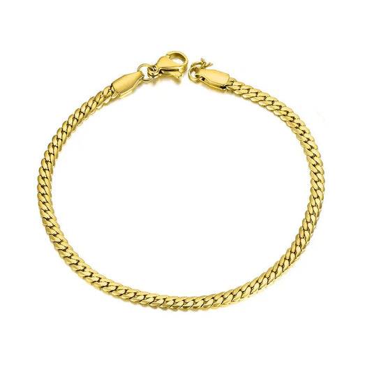 GIRLFRIEND | 18K Gold Stainless Steel Flat Tight 3MM Curb Cuban Link Anklet