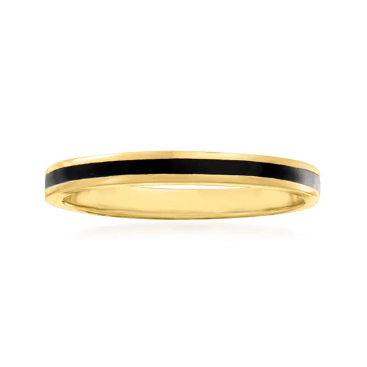GLAZED NOIRE MINI | 18K Gold Stainless Steel 2MM Thin Inlaid Black Lacquer Enamel Stacker Ring
