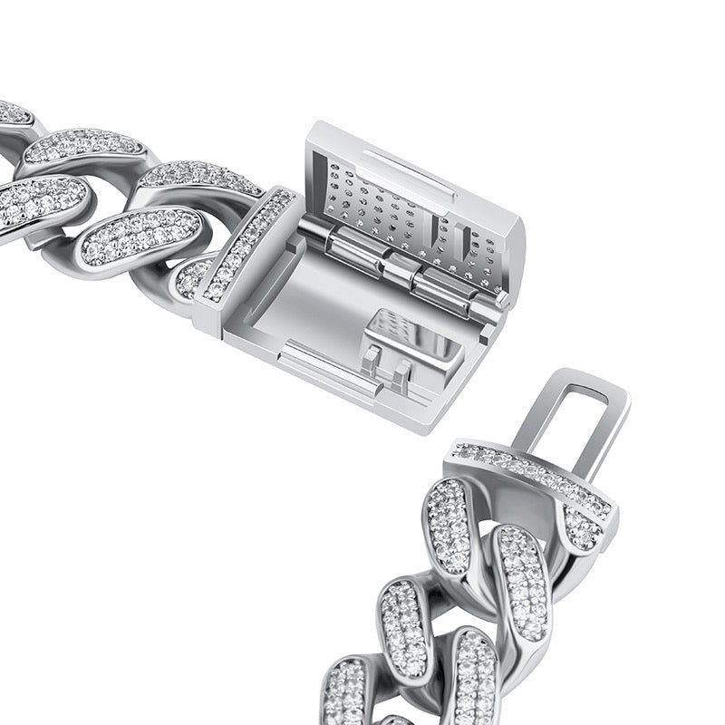 TREASURY MAXI | Silver 16MM Micro Pavé Diamond Cubic Zirconia Hollow Curb Cuban Link Necklace