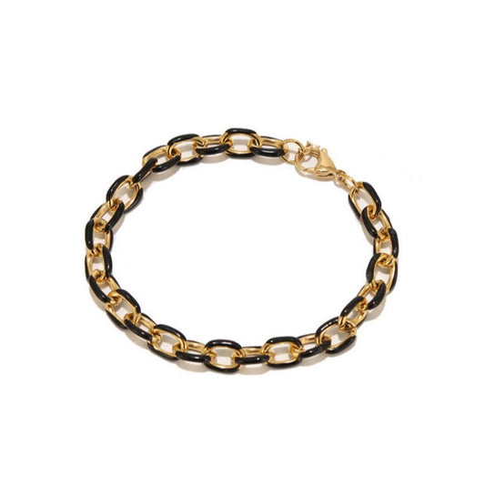CANDY NOIRE | 18K Gold and Black Stainless Steel Enamel Lacquer 8MM Wide 3MM Thick Rolo Cable Chain Link Bracelet