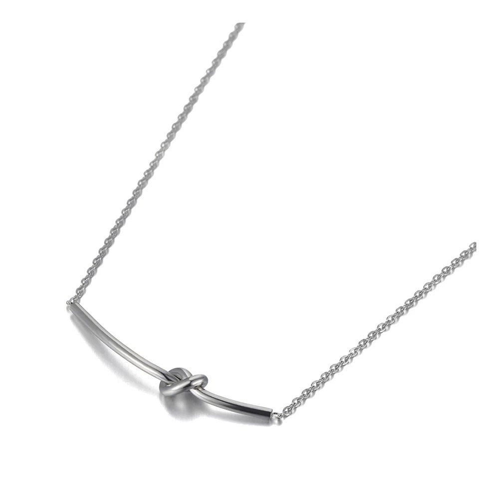 KNOTTY BAR | Silver Knot Tie 60MM Bar Twist Necklace