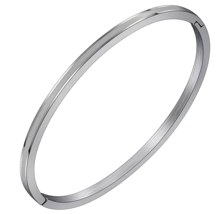 GLAZED BLANC MINI | Silver Stainless Steel 3MM Thin White Lacquer Stacker Bangle Bracelet