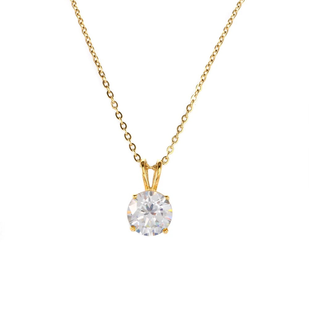 MAJESTIC ICE | 14K Gold 12MM Oversized Round White Cubic Zirconia Diamond Pendant Necklace
